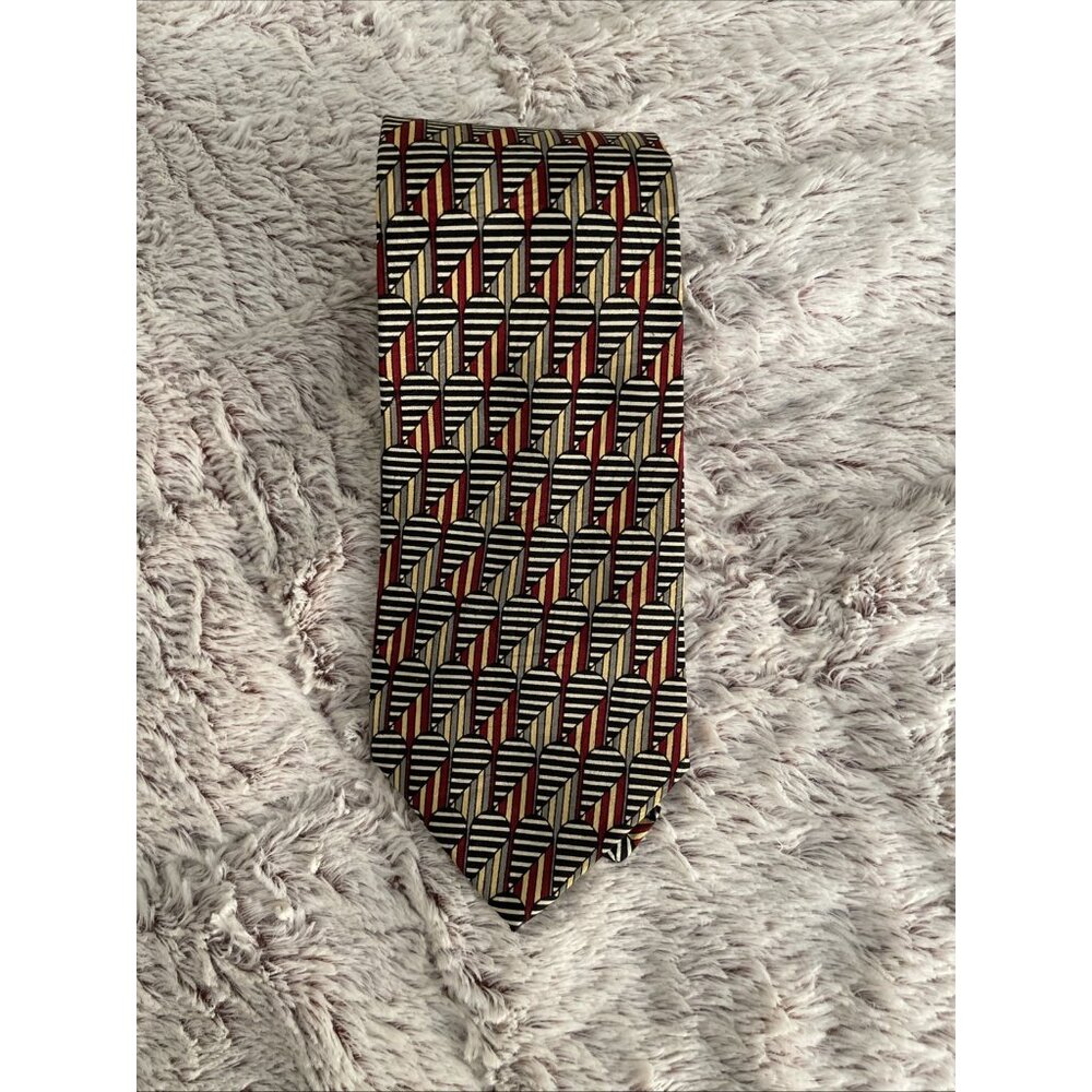 Barry Wells Tall Man Silk Tie 65.5 X 4" Black, Burgundy, Gold, Gray Necktie Long
